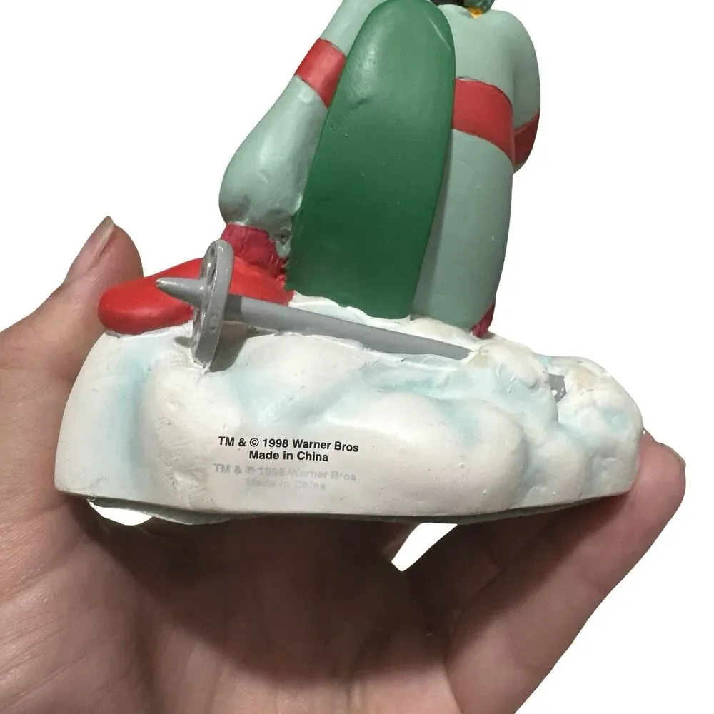 VTG 1998 Looney Tunes Daffy Duck Christmas Stocking Hanger Holder Skiing Winter